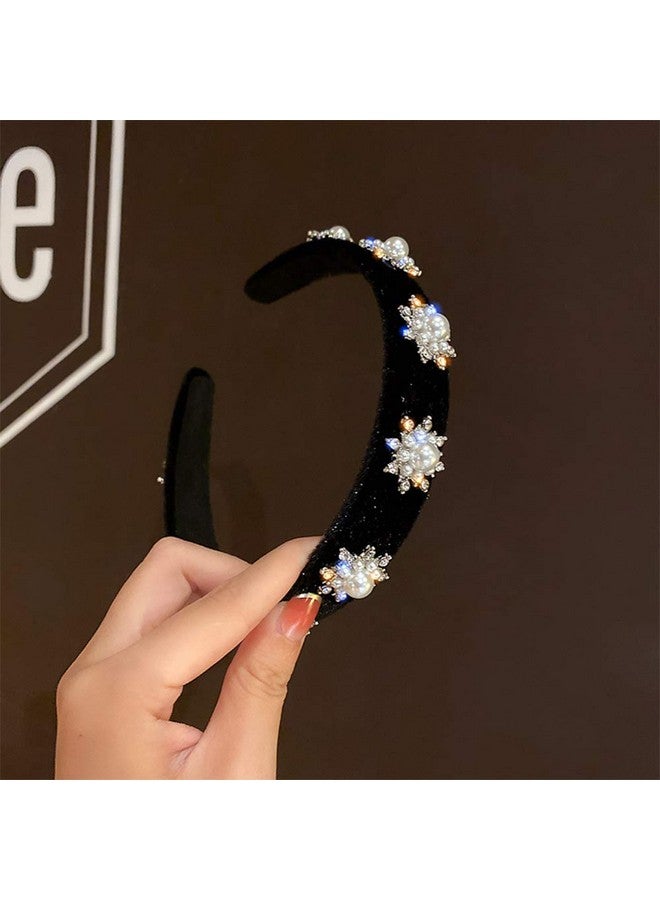 Aimimier Baroque Bridal Crystal Headband Vintage Pearl Rhinestone Crown Luxury Wide Hair Hoop For Women And Girls Black - Image 5