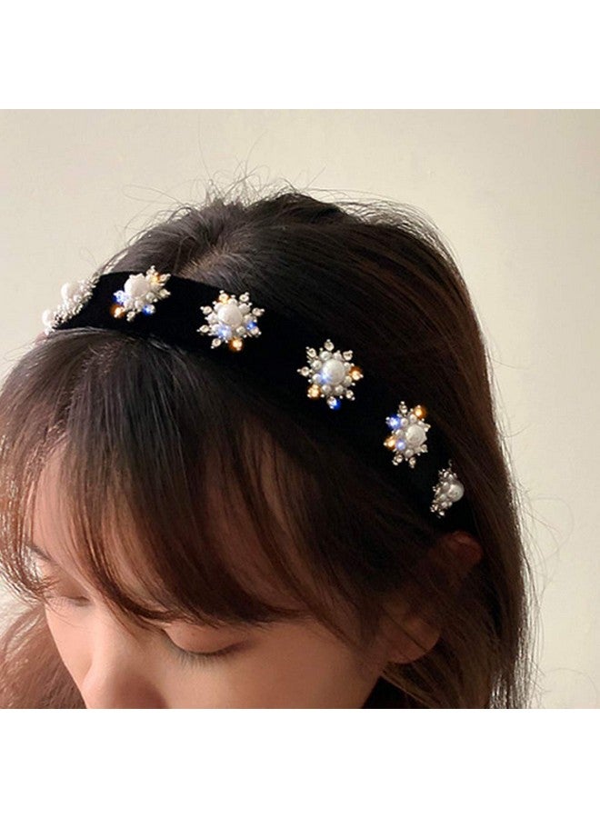 Aimimier Baroque Bridal Crystal Headband Vintage Pearl Rhinestone Crown Luxury Wide Hair Hoop For Women And Girls Black - Image 4