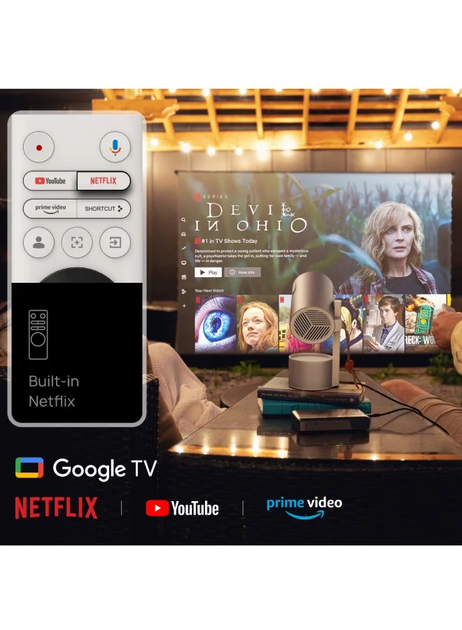 XGIMI MoGo 3 Pro Outdoor Projector with PowerBase Stand, 2.5hrs Battery, Google TV with Licensed Netflix, Build-in Adjustable Stand, 450 ISO Lumens, ISA 2.0, 2 x 5W Harman Kardon