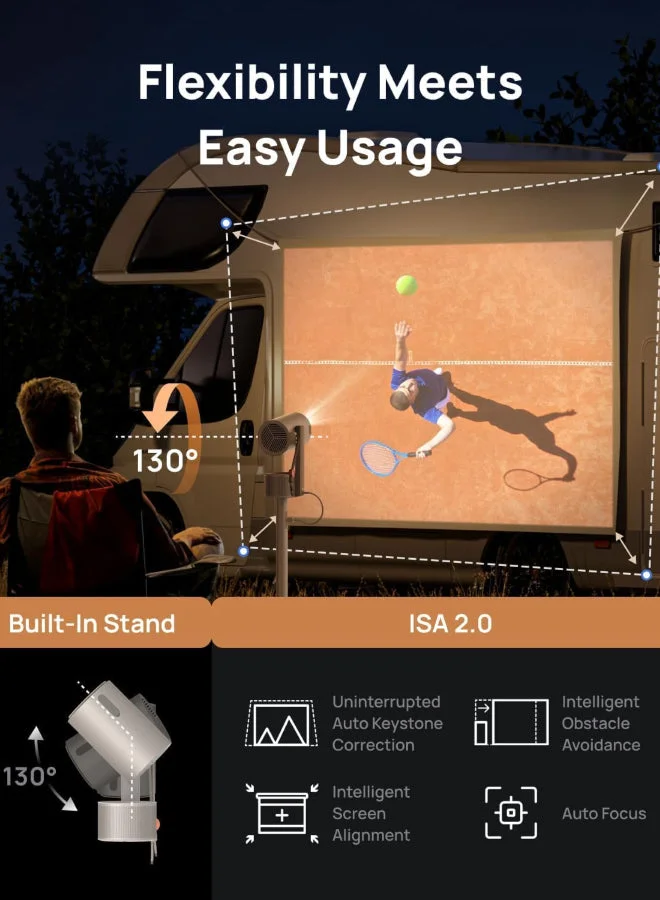XGIMI MoGo 3 Pro Outdoor Projector with PowerBase Stand, 2.5hrs Battery, Google TV with Licensed Netflix, Build-in Adjustable Stand, 450 ISO Lumens, ISA 2.0, 2 x 5W Harman Kardon