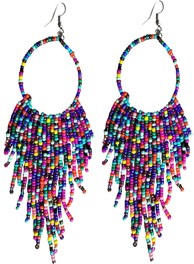 BOGZON Tribal Dangle Fringe Tassel Bead & Hoop Earrings Native American Style by BOGZON (Multi Color) - Image 1