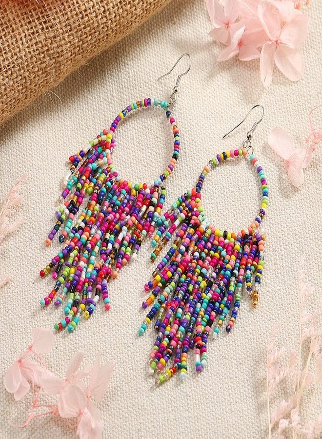 BOGZON Tribal Dangle Fringe Tassel Bead & Hoop Earrings Native American Style by BOGZON (Multi Color) - Image 4