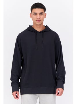 French Connection Men Hooded Textured Long Sleeves Sweatshirt, Black  - Image 1