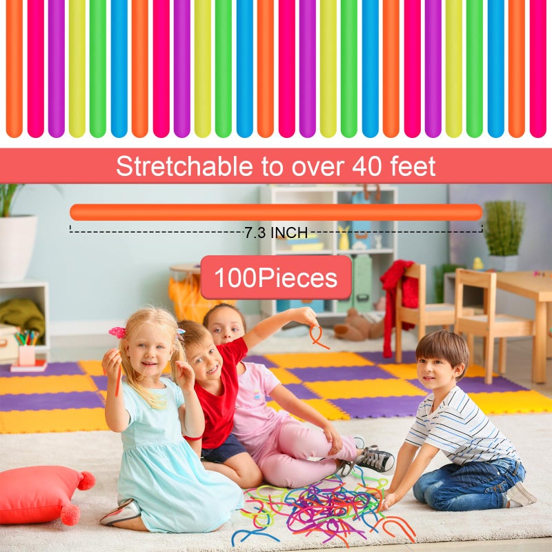 Estimable 100 PCS Colorful Stretchy Fidget Strings Sensory Toys, Carnival Prizes Fidget Stress Relief Toy for Classroom Prize Children Gift Birthday Party Favors Kids 4-8 8-12 - Image 2
