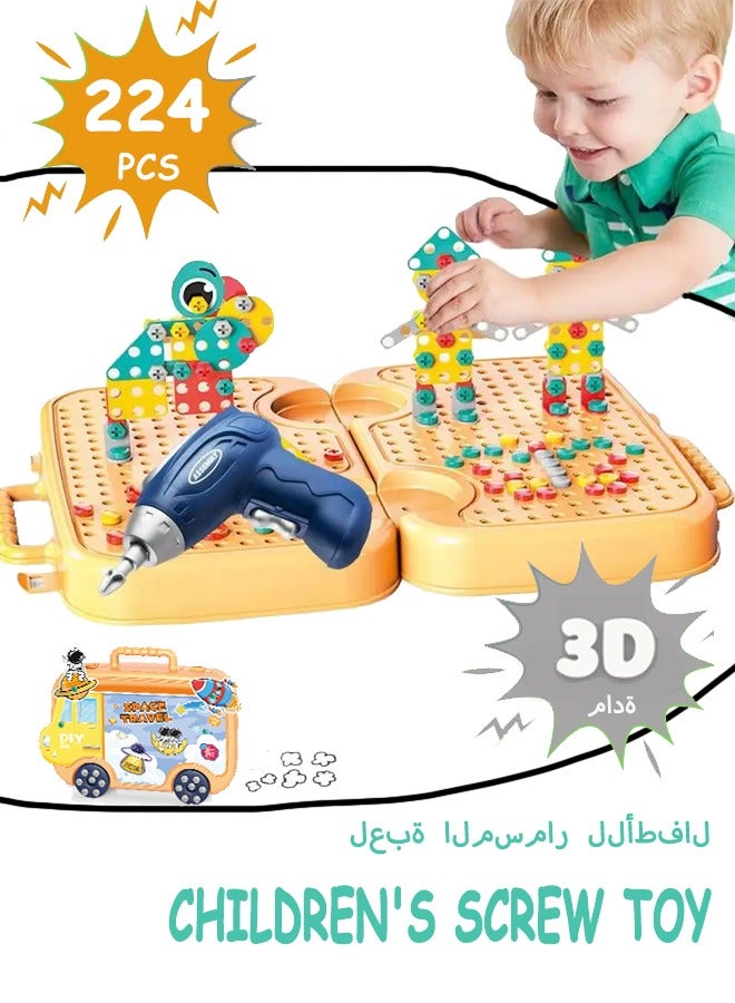 Children'S Screw Toys, 224-Piece Drill Toys, Drill And Screwdriver Sets, Children'S Building Blocks, Building Block Games, Children'S Screw-Twisting Educational Toys, Simulation Electric Repair Toys - Image 1