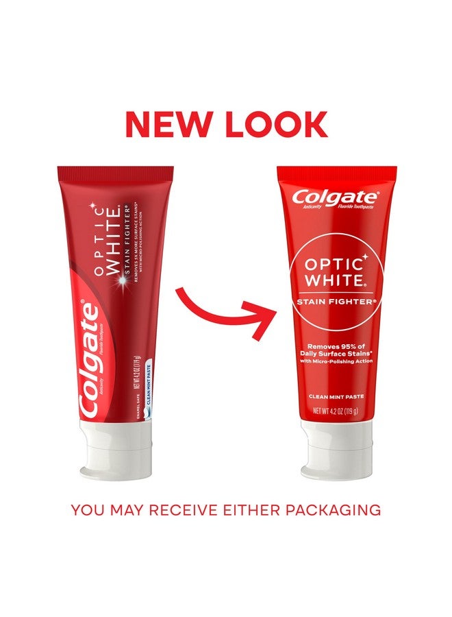 كولجيت معجون أسنان كولجيت أوبتيك وايت ستين فايتر لتبييض الأسنان، معجون أسنان مضاد للتسوس بالفلورايد لتبييض الأسنان، يساعد على إزالة البقع السطحية اليومية، معجون النعناع النظيف، عبوة من 4 قطع، 4.2 أونصة - Image 1