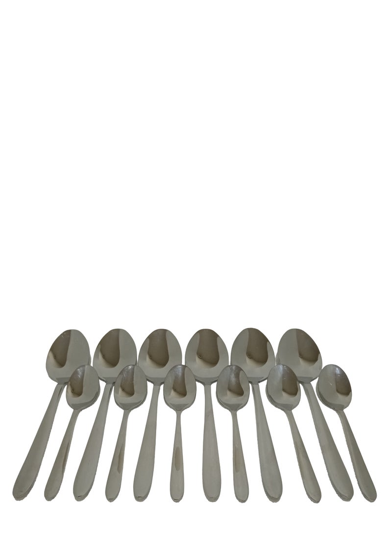 12 Pcs Cutlery Set Stainless Steel, 6 Tea Spoons 6table Spoons - Image 1