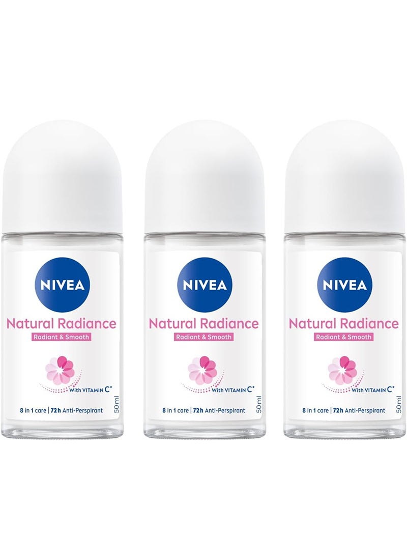 Nivea رول-أون مضاد للتعرق من نيفيا للنساء، حماية لمدة 48 ساعة، إشراقة طبيعية، عبوة من 3 (3x50 مل) - Image 1
