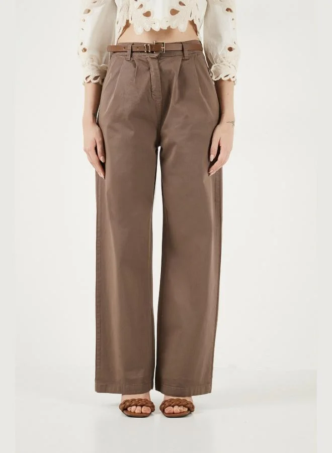 Lela  Lela Cotton Wide Leg High Waist Wide Leg Belted Trousers Women's Pants 668YP5429 for Women | Best Price UAE