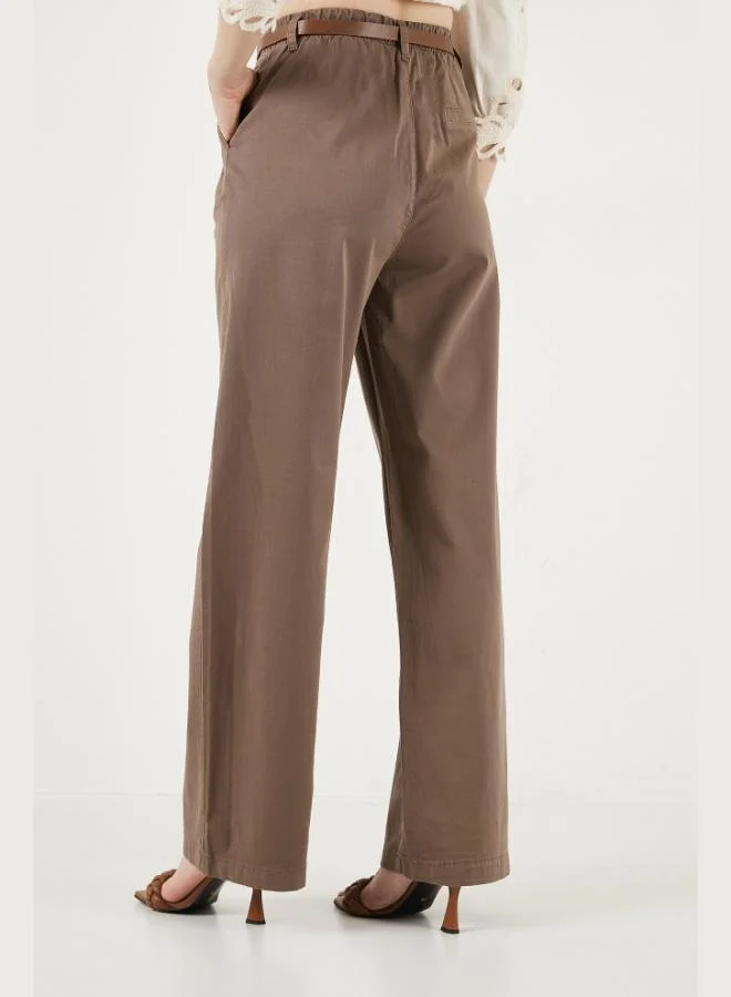 Lela  Lela Cotton Wide Leg High Waist Wide Leg Belted Trousers Women's Pants 668YP5429 for Women | Best Price UAE