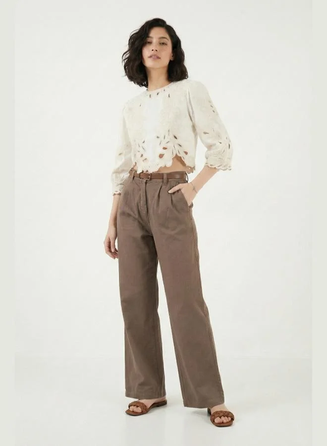 Lela Lela Cotton Wide Leg High Waist Wide Leg Belted Trousers Women's Pants 668YP5429