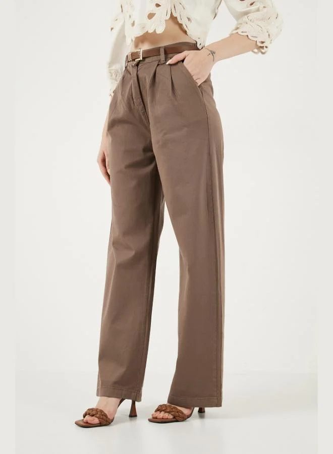 Lela  Lela Cotton Wide Leg High Waist Wide Leg Belted Trousers Women's Pants 668YP5429 for Women | Best Price UAE