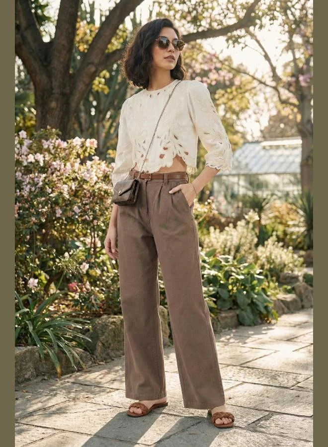 Lela Lela Cotton Wide Leg High Waist Wide Leg Belted Trousers Women's Pants 668YP5429