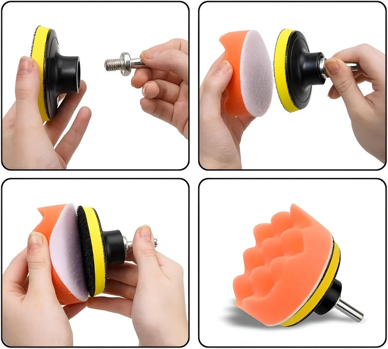 KBZONE CAR Polishing Pads Sponge and Woolen Polishing Waxing Buffing Pads Kits,Car Foam Drill 3-Inch Buffing Pad,11 PCS Polishing Pads Kit,Car Polishing,Waxing, Assorted - Image 4