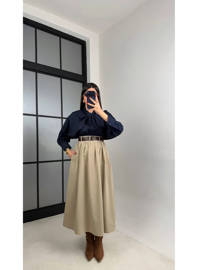جاوس تنورة ناعمة باللون العكري مع جيوب وحزام GAUS-00996.
