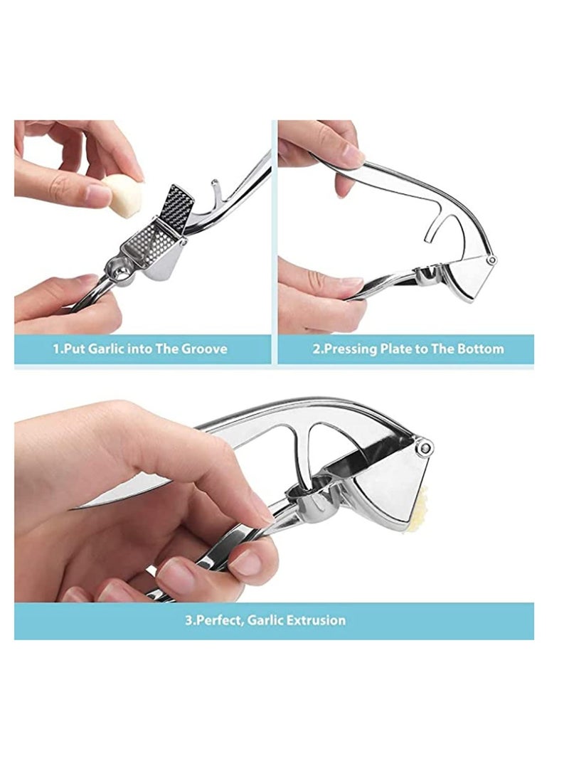 واي آند دي Kitchen Garlic Press Stainless Steel, 2 in 1 Design Crusher and Date Pits Remover Mincer Rust Proof Ergonomic Handle Easy Squeeze Sturdy Professional Grade Dishwasher Safe - Image 2