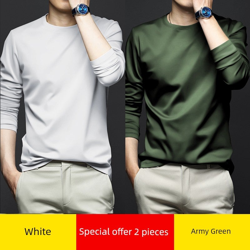 Mercerized modal cotton base shirt men's spring and autumn long-sleeved t-shirt solid color thin inner wear autumn T-shirt base shirt - Image 1