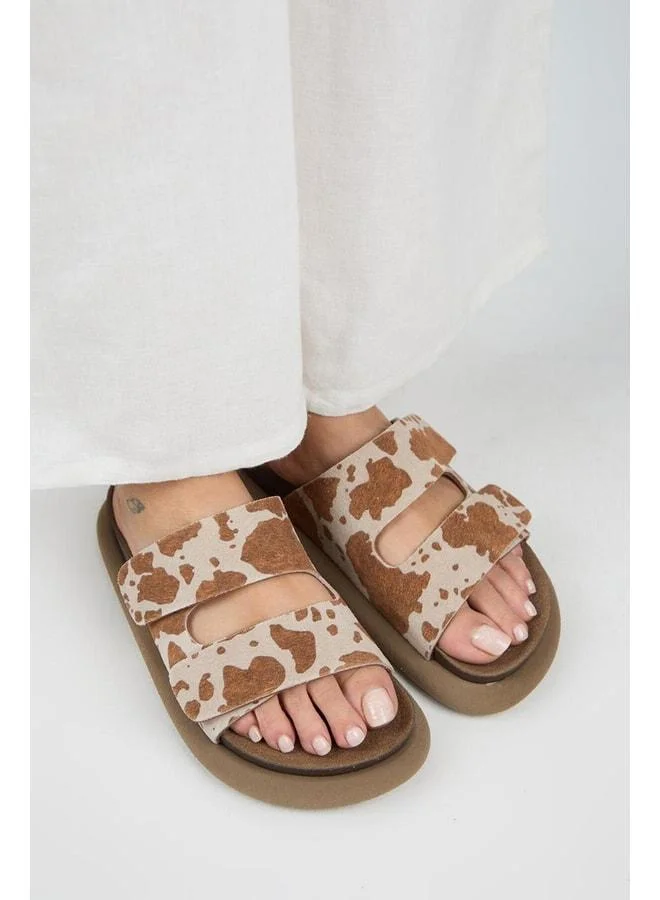 Nagual Lillo Women's Genuine Leather Double strap Taba-Patterned Slippers.
