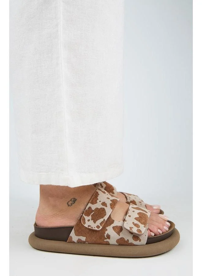 Manijero  Nagual Lillo Women's Genuine Leather Double strap Taba-Patterned Slippers. for Women | Best Price UAE