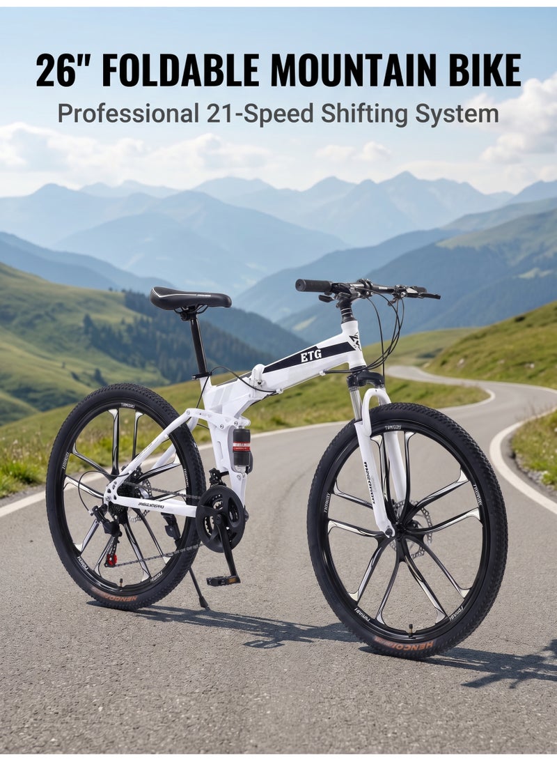 ETG 26-Inch 21-Speed Foldable Mountain Bike – High Carbon Steel Frame, Dual Disc Brakes - Image 1