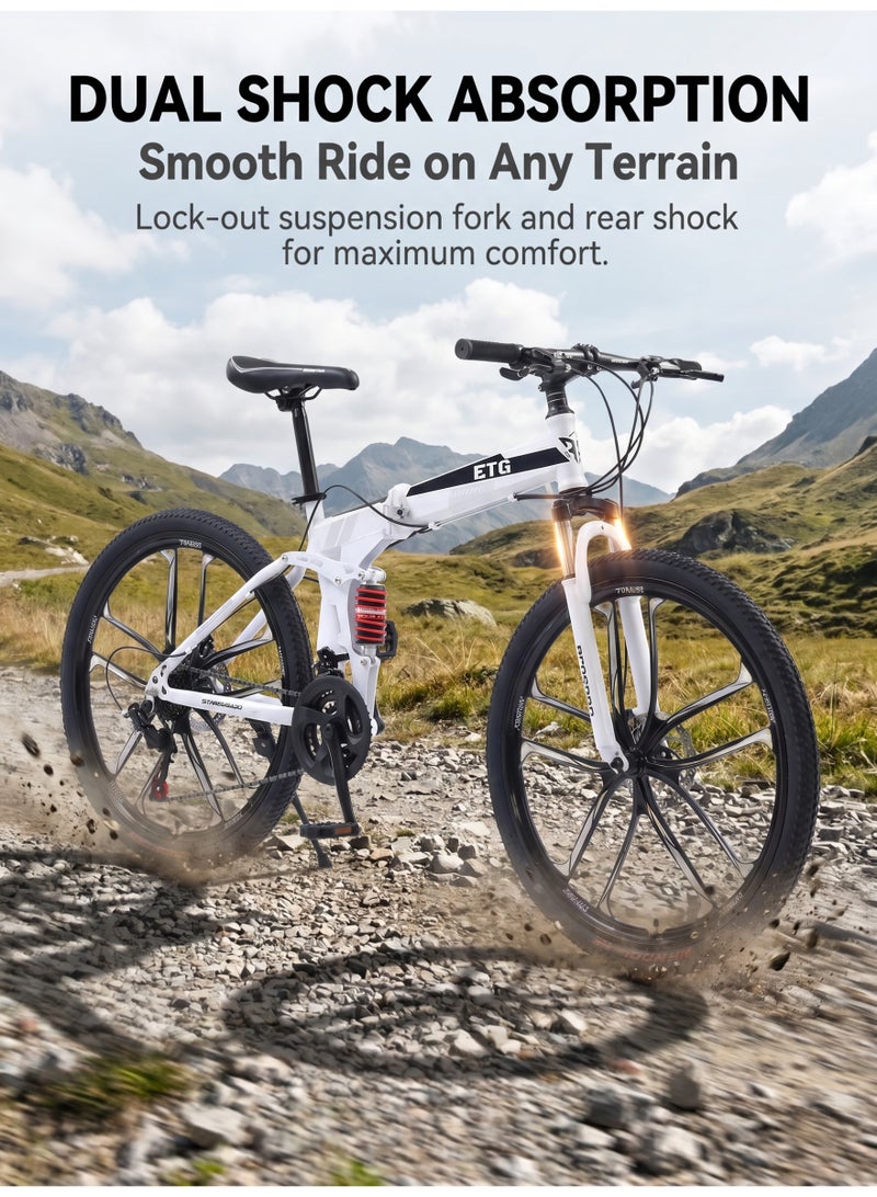 ETG 26-Inch 21-Speed Foldable Mountain Bike – High Carbon Steel Frame, Dual Disc Brakes - Image 3