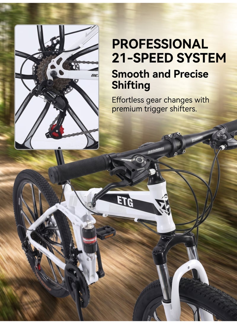 ETG 26-Inch 21-Speed Foldable Mountain Bike – High Carbon Steel Frame, Dual Disc Brakes - Image 2