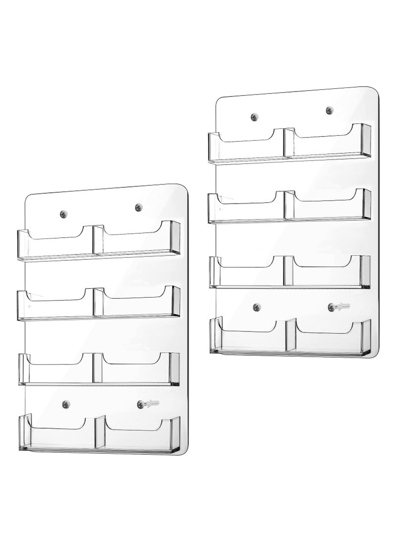 TPGP 2 Pieces Acrylic Business Card Holder Wall Mount Clear Sticker Display Rack Multiple Clear Acrylic Card Organizer Sticker Display Stand Pre-Drilled Index Card Storage (8 Pockets/11.8 x 8.3)  - Image 1