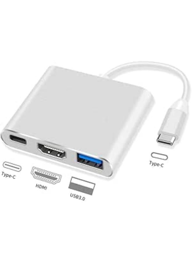 aifulo USB C to HDMI Adaptor 3 in 1, USB Type C Adapter Multiport Converter with 4K HDMI Output, USB 3.0 Port and USB C Fast Charging Port Compatible with MBook,Chromebook,Laptops and more