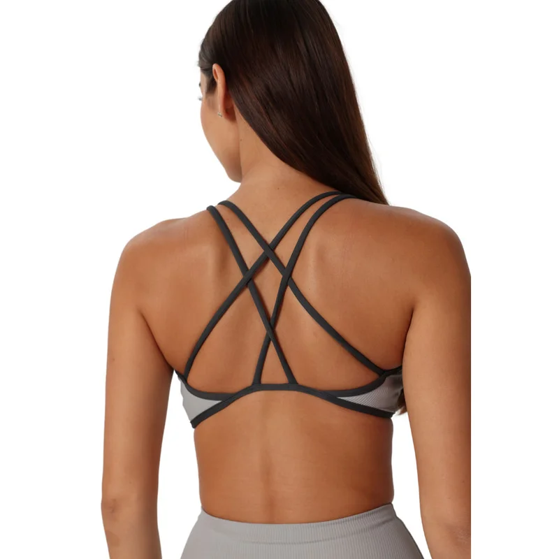 Mohuki Grey Mohuki Olivia Ribbed Yoga Bra - Grey for Women | Best Price UAE