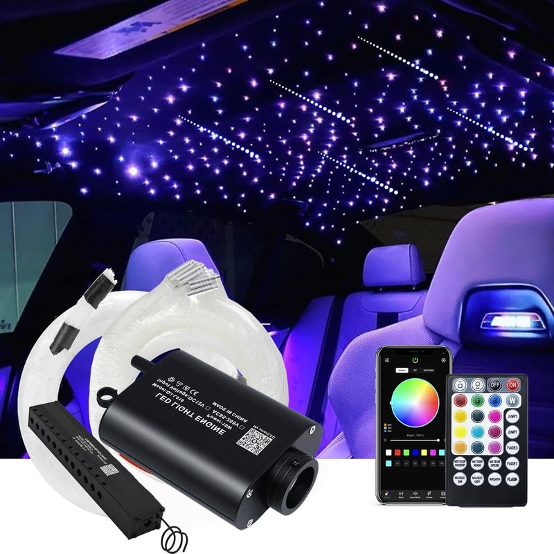 Amki 16W 450pcs 0.03in 9.8ft Fiber Optic Starlight Kit with Pure White Shooting Star,End Glow Fiber Strands Music Sound Activated Remote Control Starlight Headliner Meteor Home Car Decor - Image 1