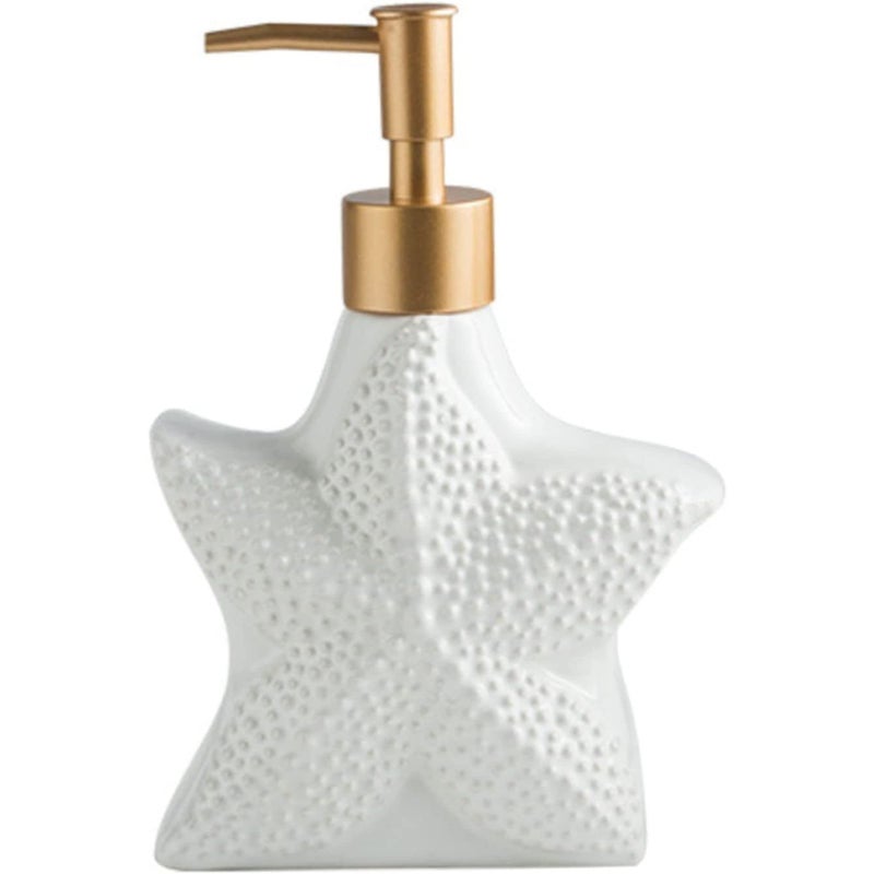 FabSeasons Ceramic Soap Dispenser for Kitchen, Bathroom Sink, Stylish Modern Design Ocean Theme Starfish White-01 - Image 1