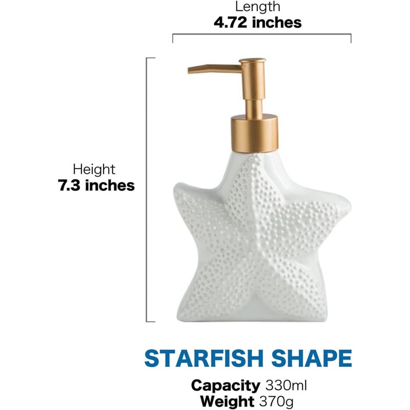 FabSeasons Ceramic Soap Dispenser for Kitchen, Bathroom Sink, Stylish Modern Design Ocean Theme Starfish White-01 - Image 3