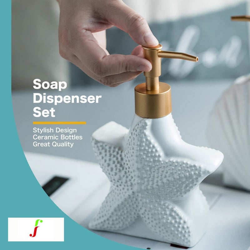 FabSeasons Ceramic Soap Dispenser for Kitchen, Bathroom Sink, Stylish Modern Design Ocean Theme Starfish White-01 - Image 2