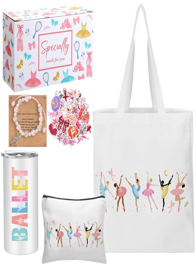 Vesici 6 Pcs Christmas Ballet Gifts for Girls Women Ballerina Dance Recital Gift Canvas Tote Bag Dance Sticker Makeup Bag Pink Ballerina Bracelet with Card Stainless Steel Mug for Xmas Birthday Party - Image 1