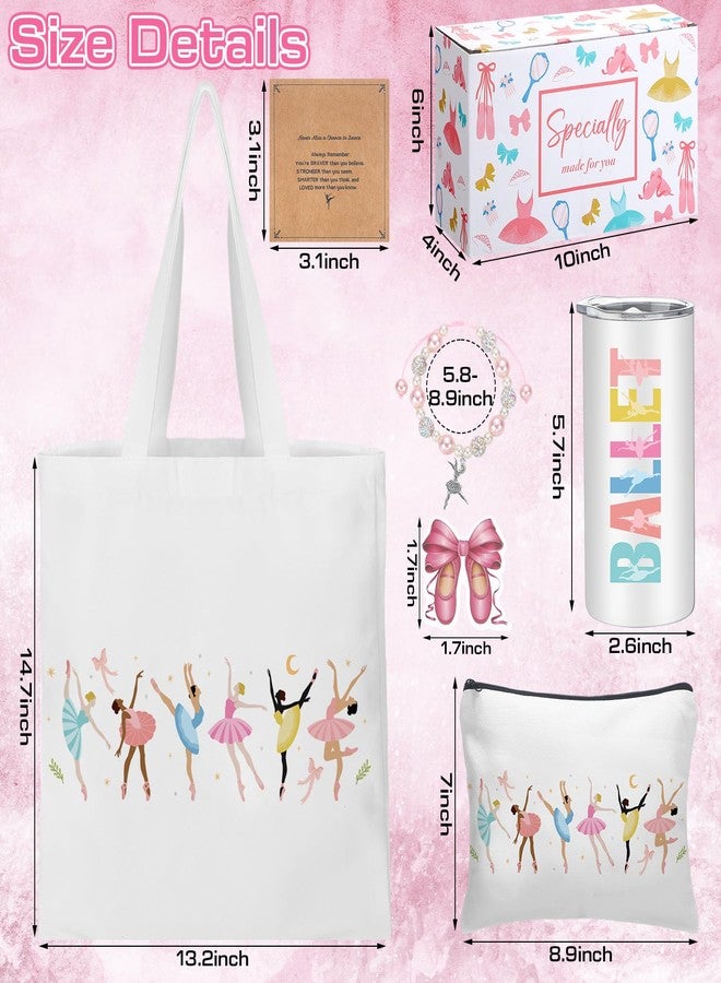Vesici 6 Pcs Christmas Ballet Gifts for Girls Women Ballerina Dance Recital Gift Canvas Tote Bag Dance Sticker Makeup Bag Pink Ballerina Bracelet with Card Stainless Steel Mug for Xmas Birthday Party - Image 2