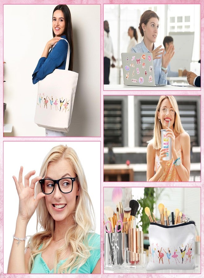 Vesici 6 Pcs Christmas Ballet Gifts for Girls Women Ballerina Dance Recital Gift Canvas Tote Bag Dance Sticker Makeup Bag Pink Ballerina Bracelet with Card Stainless Steel Mug for Xmas Birthday Party - Image 5