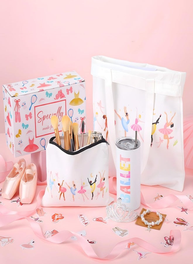 Vesici 6 Pcs Christmas Ballet Gifts for Girls Women Ballerina Dance Recital Gift Canvas Tote Bag Dance Sticker Makeup Bag Pink Ballerina Bracelet with Card Stainless Steel Mug for Xmas Birthday Party - Image 4