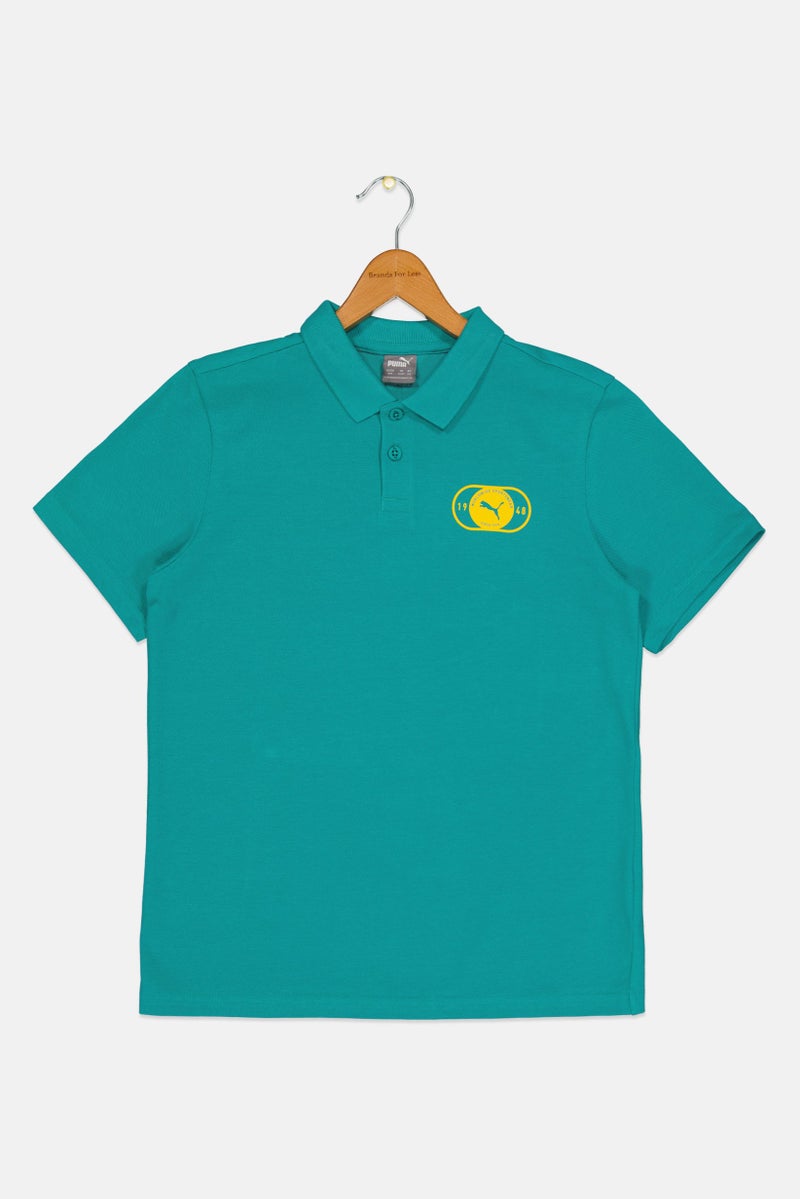 PUMA Kids Boy Brand Logo Short Sleeve Outdoor Polo Shirt, Sea Green - Image 2