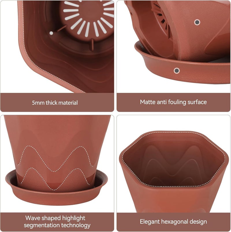 Eightiz 5.7Inch Plastic Flower Pots for Indoor Outdoor Planters with Drainage Tray Hexagon Design,Breathable Bottom,Lightweight for Balcony,Garden,Home & Office Décor(Pack of 5,Multi Colour) - Image 4