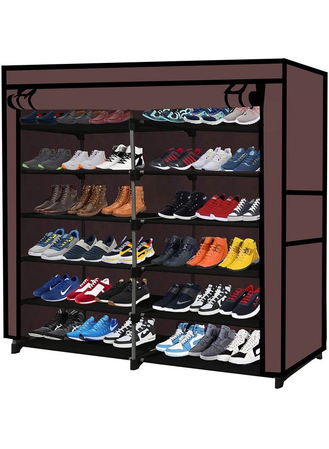 RAXON WORLD- Multipurpose Rack|Book Rack|Strong PVC Pipes|Shoe Rack|Wardrobe|PP Plastic|Non Wooven Fabric|Book Case|Racks|Clothes Rack|Office and Home Use|Chappal Stand||12 Shelves (Brown) - Image 1