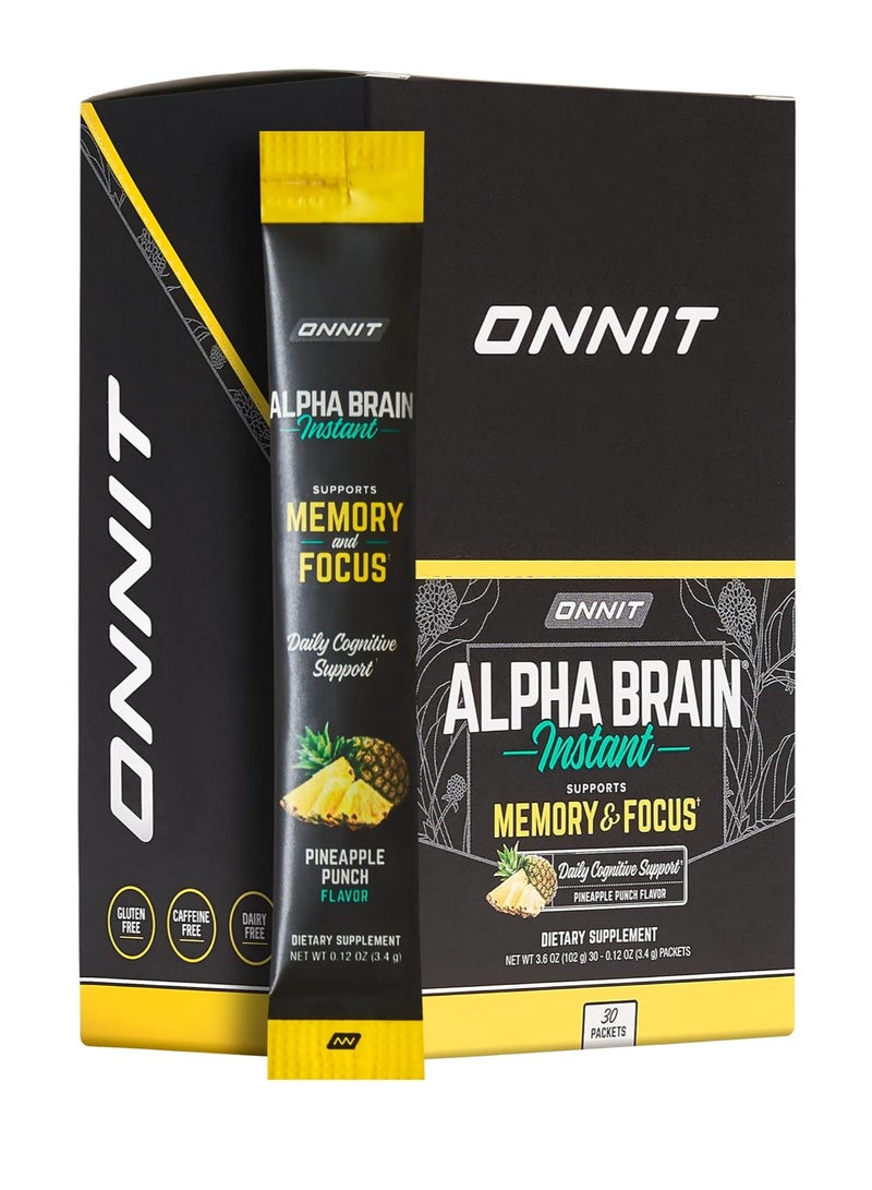 Onnit Alpha Brain Instant - Pineapple Punch Flavor - Nootropic Brain Booster Memory Supplement - Brain Support for Focus, Energy & Clarity - Alpha GPC Choline, Cats Claw, L-Theanine, Bacopa - 30ct - Image 1