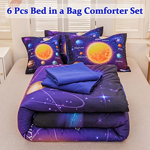 Tasselily Twin Size Comforter Sets for Boys, Space Bedding Set Twin Bed in a Bag, 6 Pcs Universe Planet Galaxy Comforter Set with Sheets - Image 2