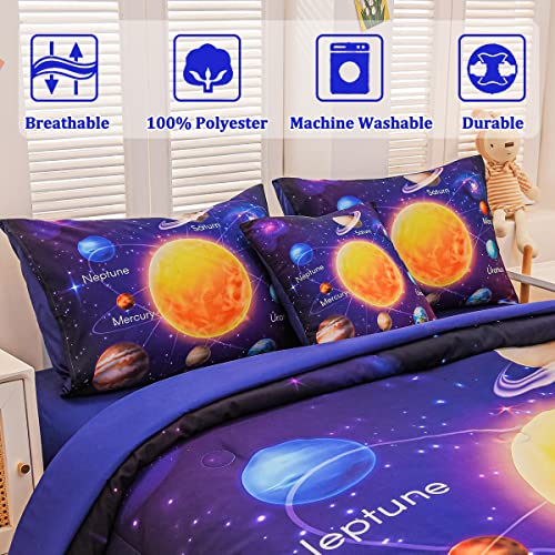 Tasselily Twin Size Comforter Sets for Boys, Space Bedding Set Twin Bed in a Bag, 6 Pcs Universe Planet Galaxy Comforter Set with Sheets - Image 5