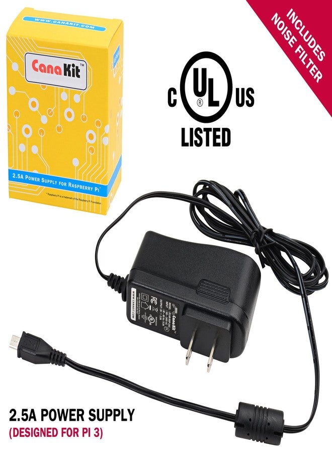 كانا كيت محول طاقة/مزود طاقة CanaKit 5V 2.5A Raspberry Pi 3 B+ (مدرج في قائمة UL) - Image 2