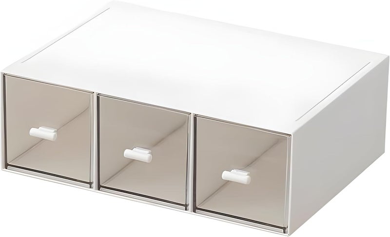 kulusion Desk Drawer Organizer, Stackable Storage Drawers, Compact Plastic Storage Box, Ideal for Office, School, Home, Small Space, Large 3 Drawers (White) - Image 1