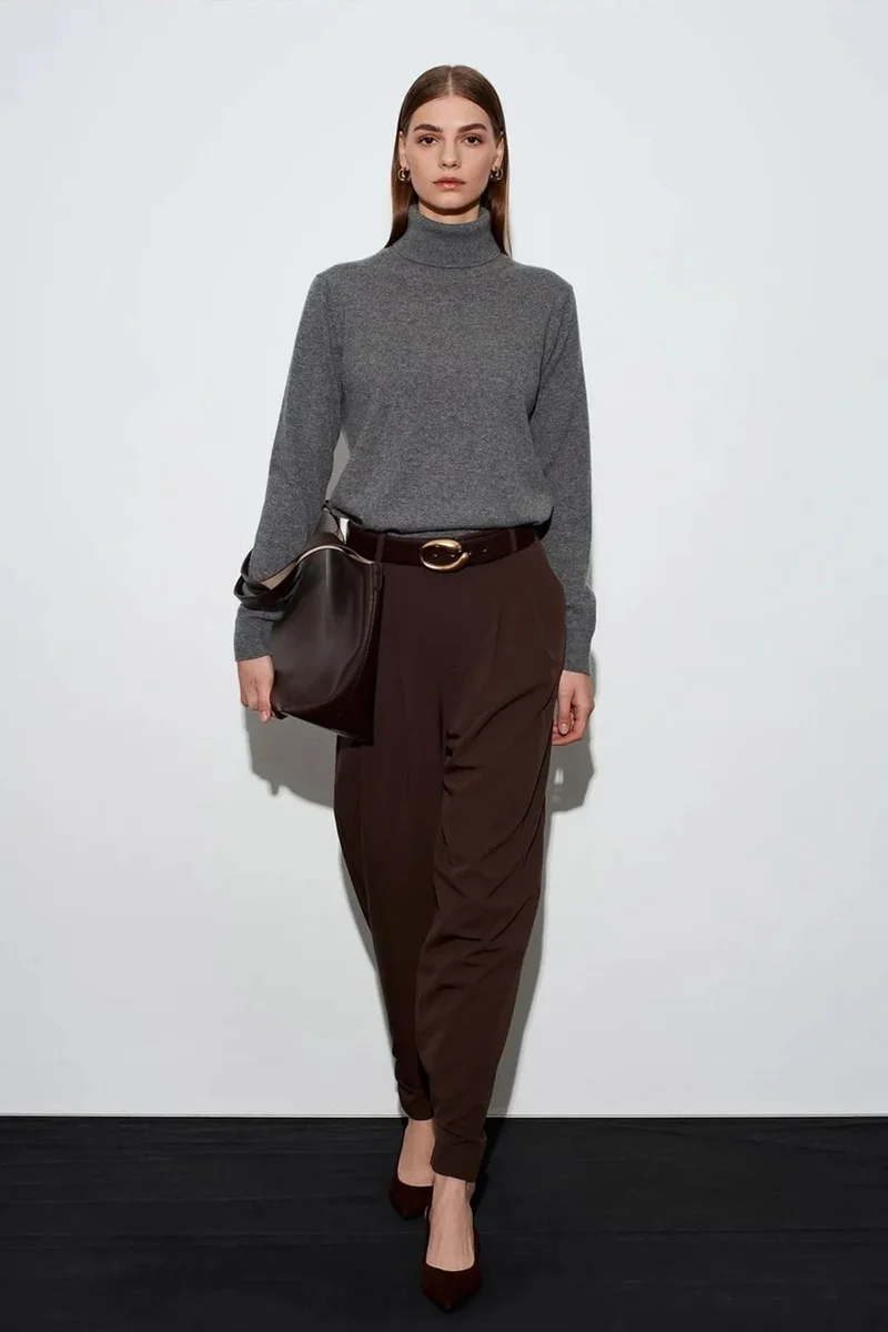 Dilvin Coffee Brown DILVIN Women’s High-Waist Wide-Leg Crepe Trousers for Women | Best Price UAE