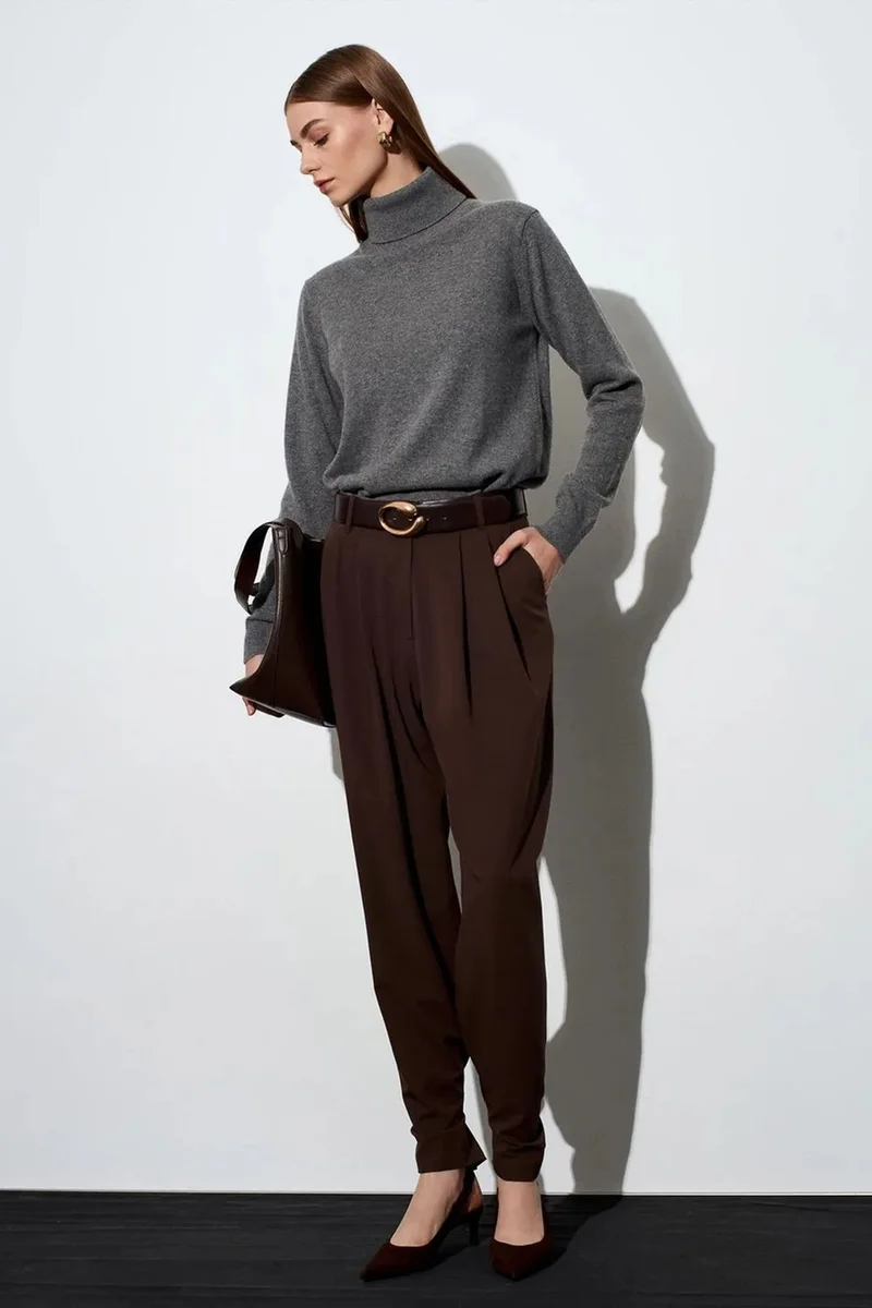 Dilvin Coffee Brown DILVIN Women’s High-Waist Wide-Leg Crepe Trousers for Women | Best Price UAE