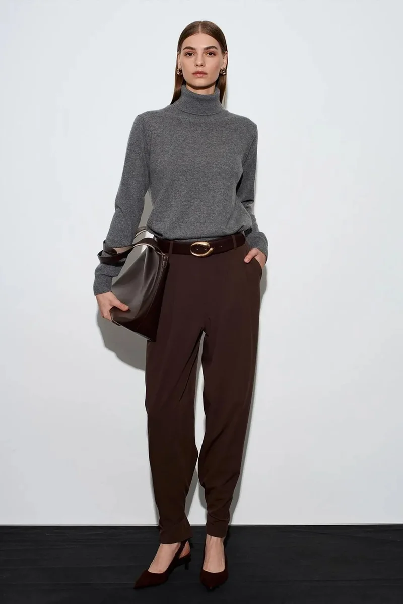 ديلفين DILVIN Women’s High-Waist Wide-Leg Crepe Trousers