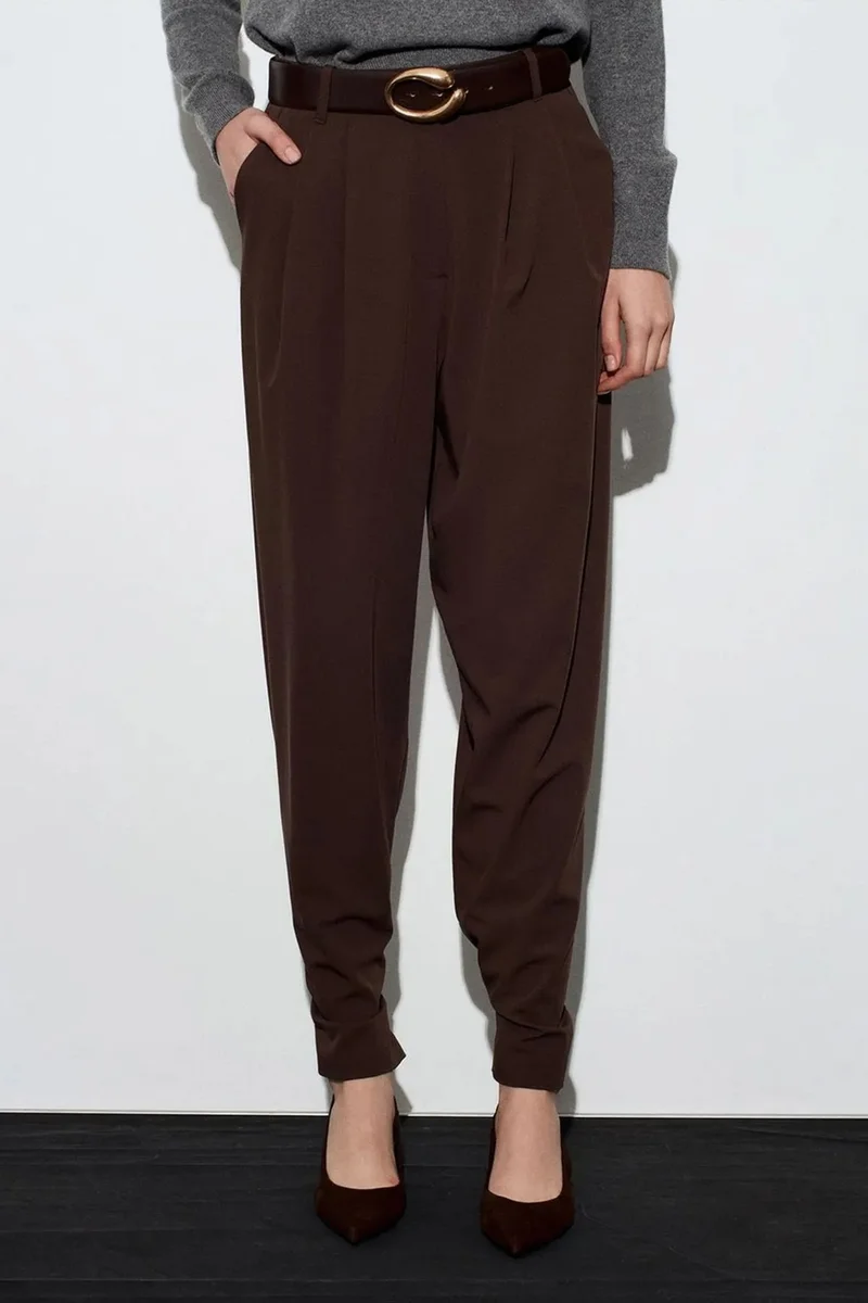 Dilvin Coffee Brown DILVIN Women’s High-Waist Wide-Leg Crepe Trousers for Women | Best Price UAE