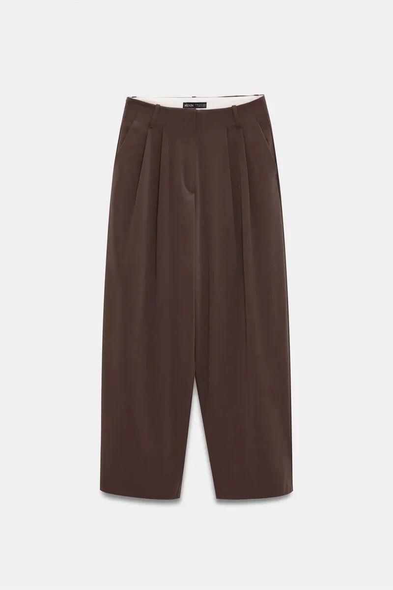 Dilvin Coffee Brown DILVIN Women’s High-Waist Wide-Leg Crepe Trousers for Women | Best Price UAE